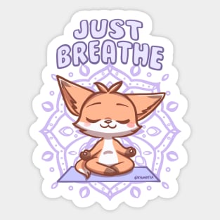 Cute Fox Just Breathe Meditating Lotus pose Sticker